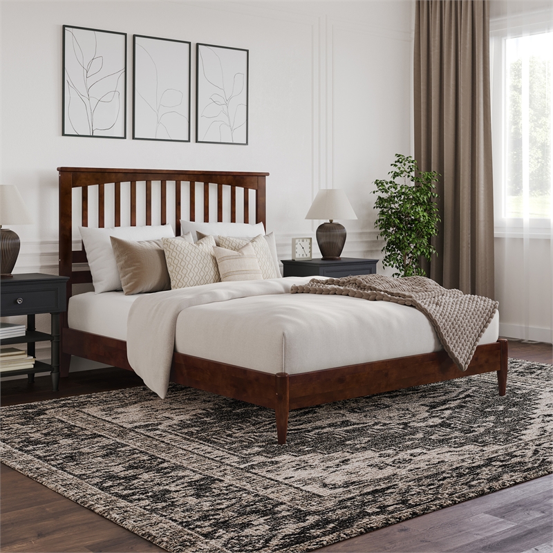 Becket Queen Wood Low Profile Platform Bed in Walnut