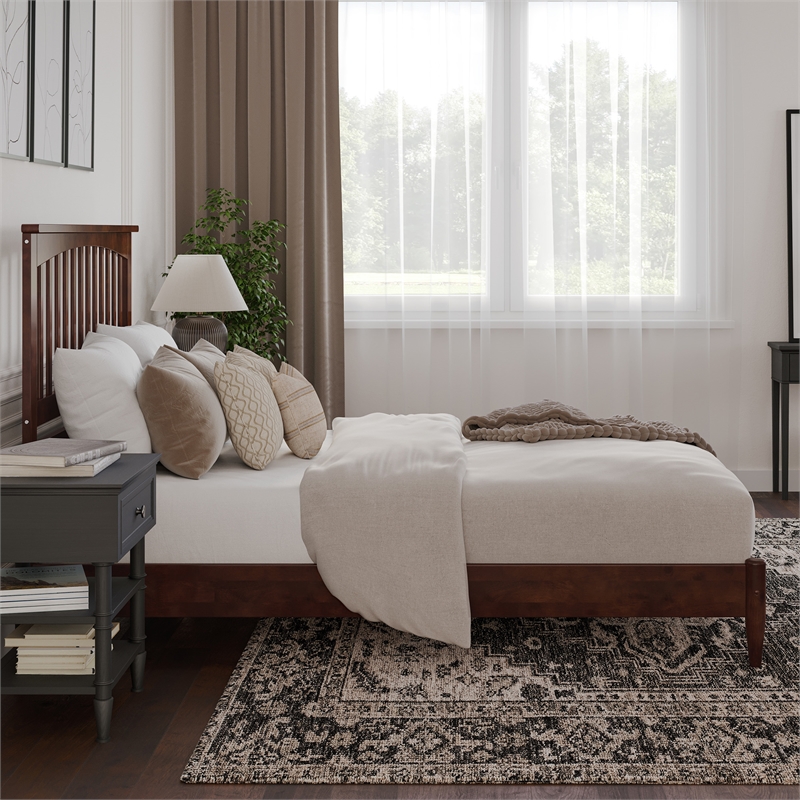 Becket Queen Wood Low Profile Platform Bed in Walnut