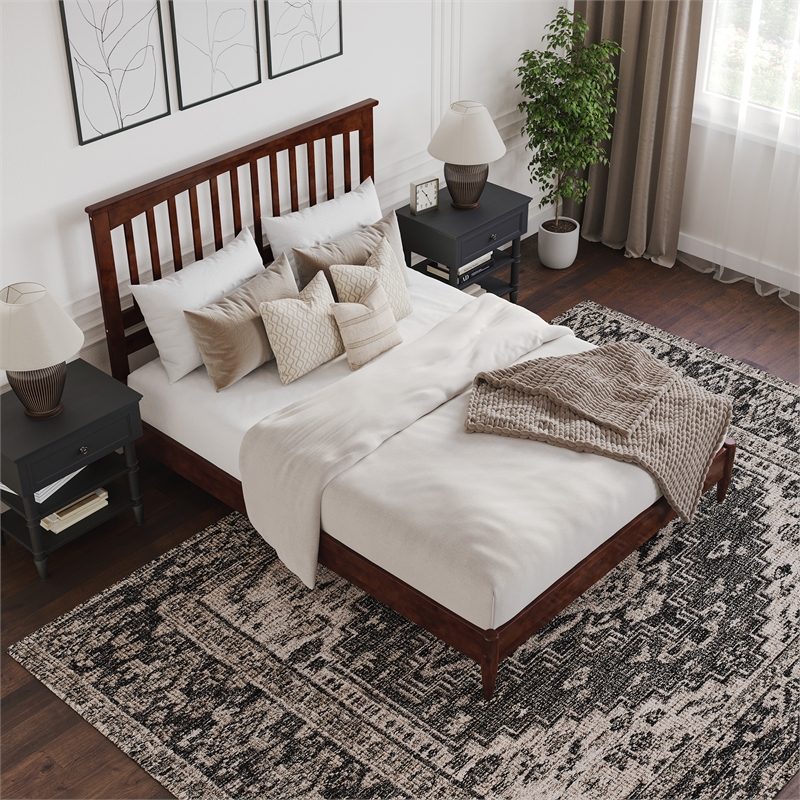 Becket Queen Wood Low Profile Platform Bed in Walnut