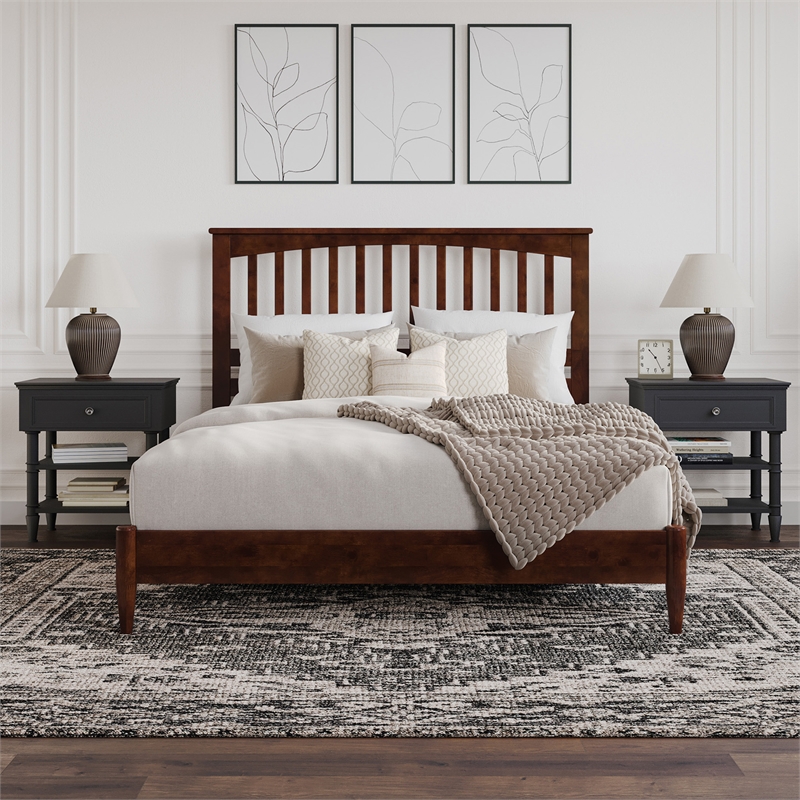 Becket Queen Wood Low Profile Platform Bed in Walnut