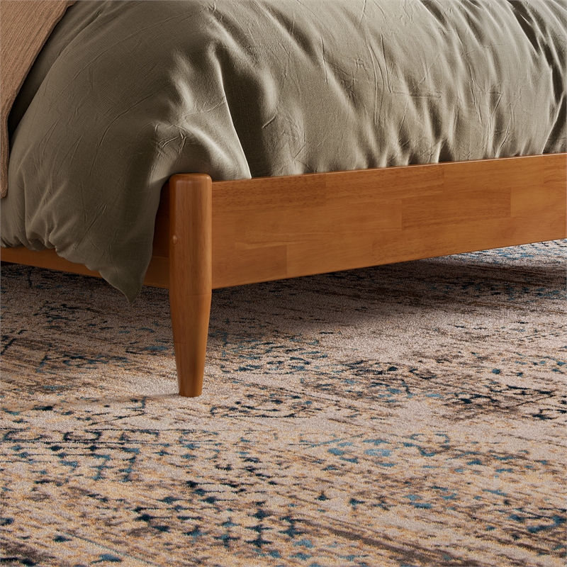 Becket Queen Wood Low Profile Platform Bed in Light Toffee