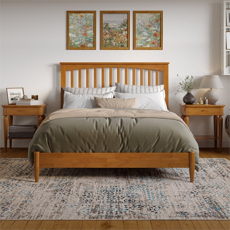 Becket Queen Wood Low Profile Platform Bed in Light Toffee