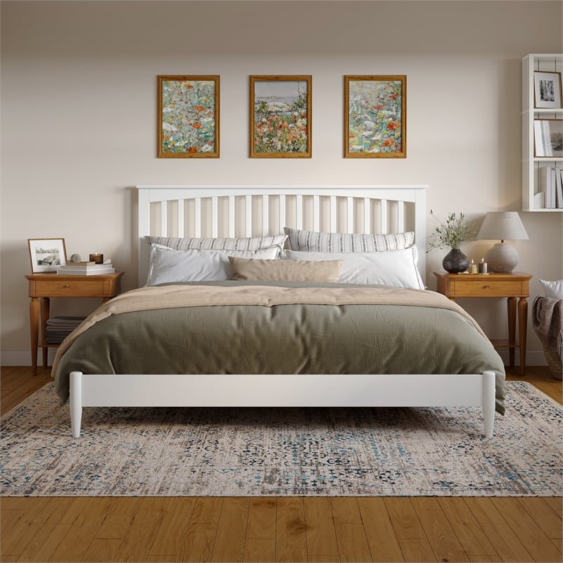 Becket King Wood Low Profile Platform Bed in White