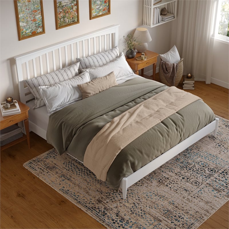 Becket King Wood Low Profile Platform Bed in White