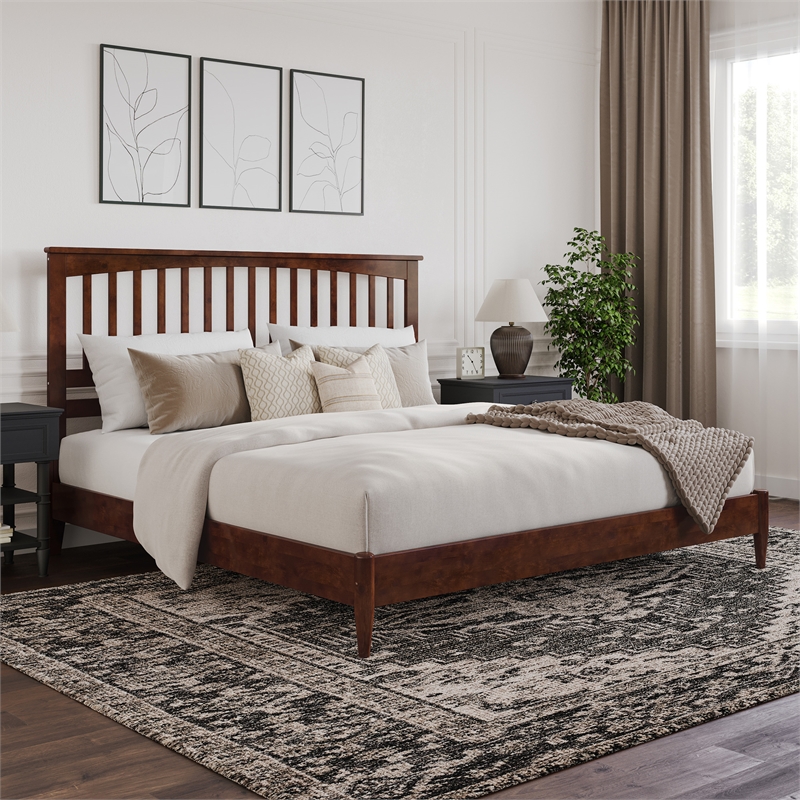 Becket King Wood Low Profile Platform Bed in Walnut
