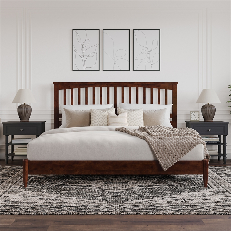 Becket King Wood Low Profile Platform Bed in Walnut