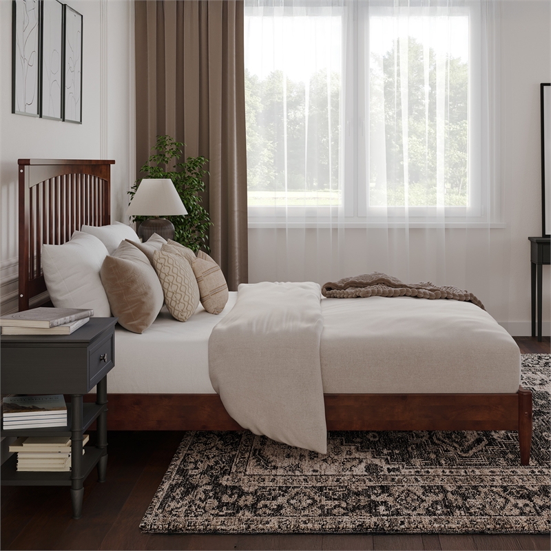 Becket King Wood Low Profile Platform Bed in Walnut