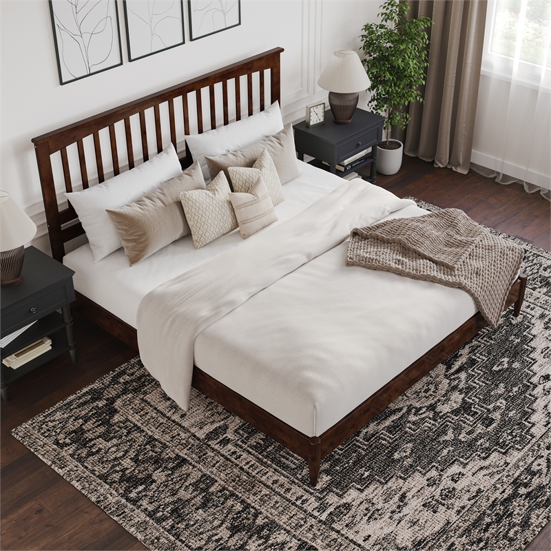 Becket King Wood Low Profile Platform Bed in Walnut