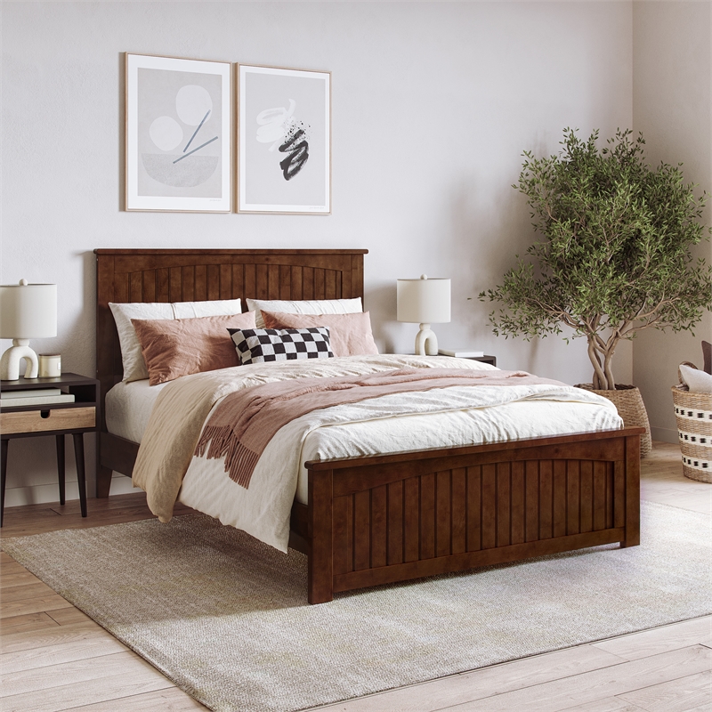 Naples Full Wood Low Profile Platform Bed with Matching Footboard in Walnut