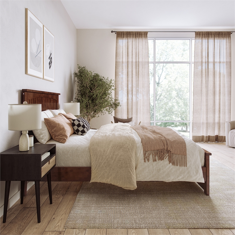 Naples Full Wood Low Profile Platform Bed with Matching Footboard in Walnut