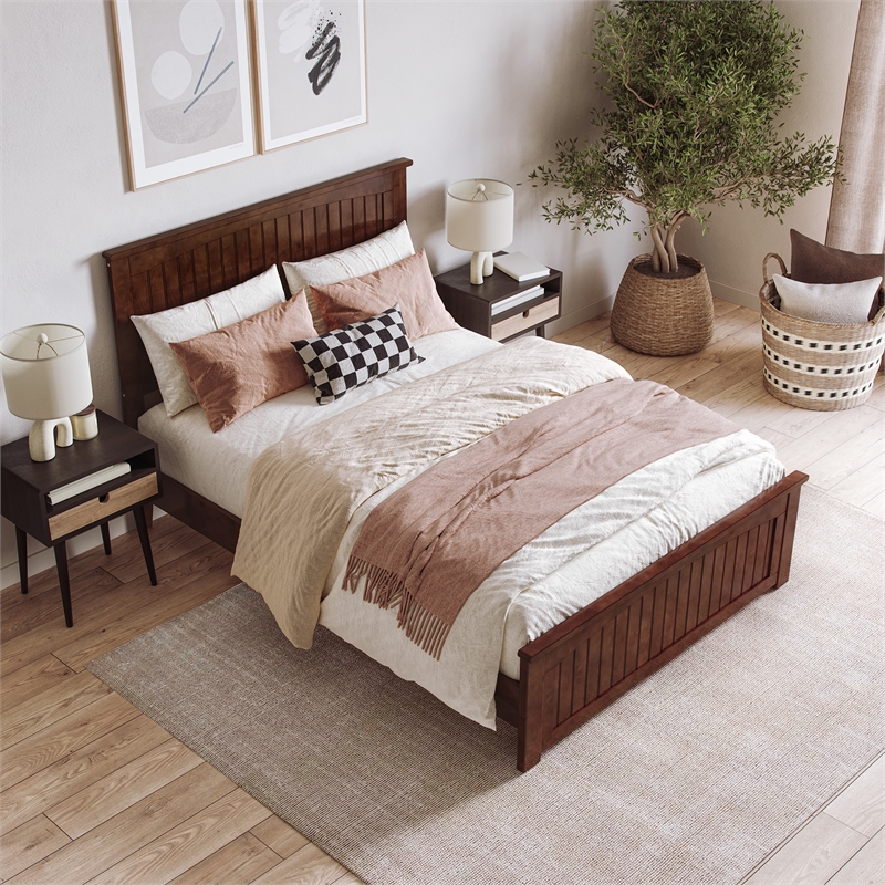 Naples Full Wood Low Profile Platform Bed with Matching Footboard in Walnut