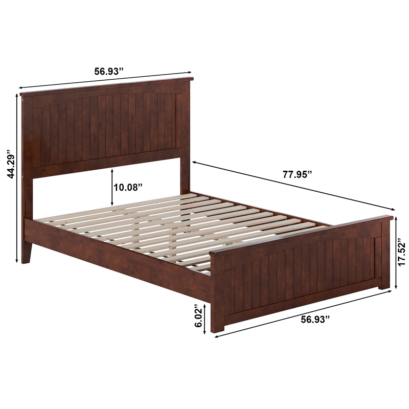 Naples Full Wood Low Profile Platform Bed with Matching Footboard in Walnut