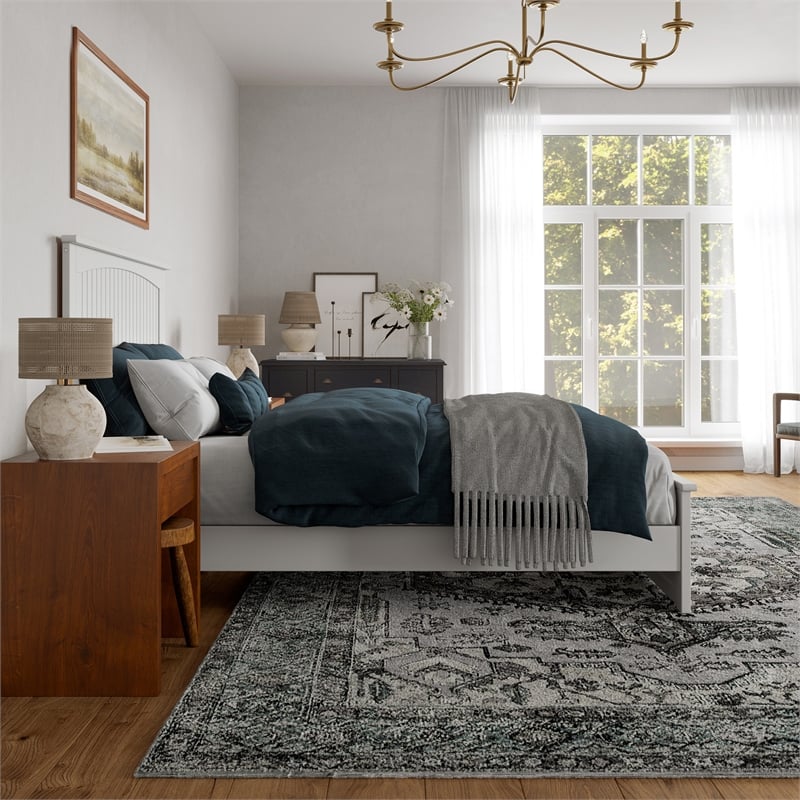 Naples Queen Wood Low Profile Platform Bed with Matching Footboard in White