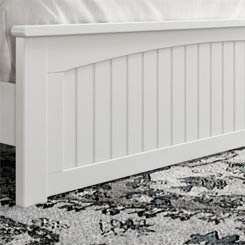 Naples Queen Wood Low Profile Platform Bed with Matching Footboard in White