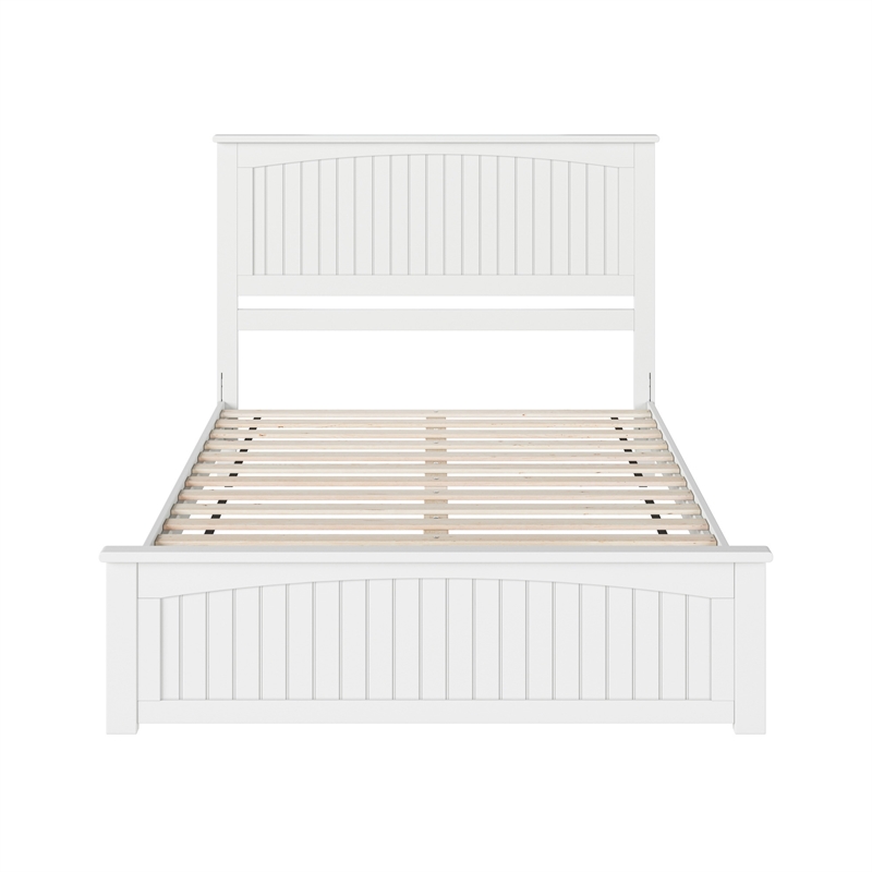 Naples Queen Wood Low Profile Platform Bed with Matching Footboard in White