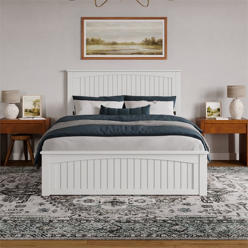 Naples Queen Wood Low Profile Platform Bed with Matching Footboard in White