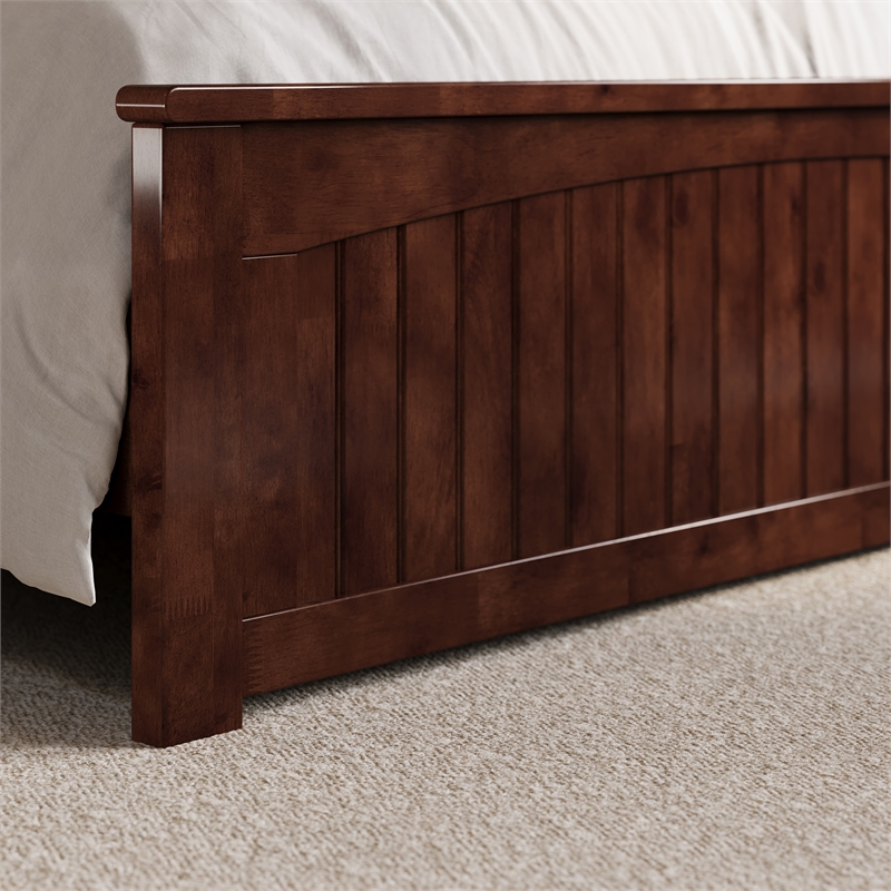 Naples Queen Wood Low Profile Platform Bed with Matching Footboard in Walnut