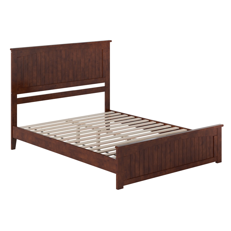Naples Queen Wood Low Profile Platform Bed with Matching Footboard in Walnut
