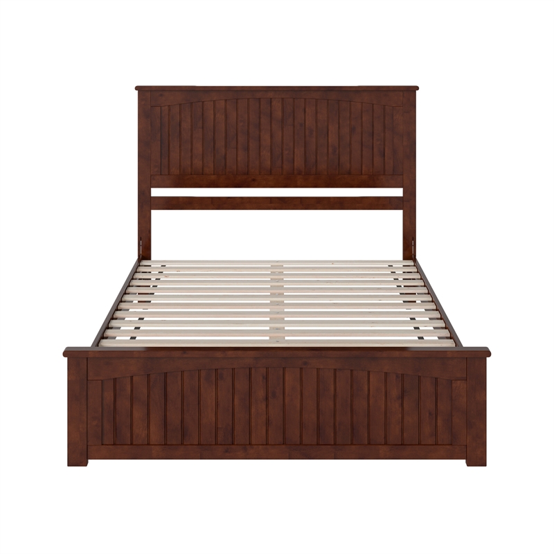 Naples Queen Wood Low Profile Platform Bed with Matching Footboard in Walnut