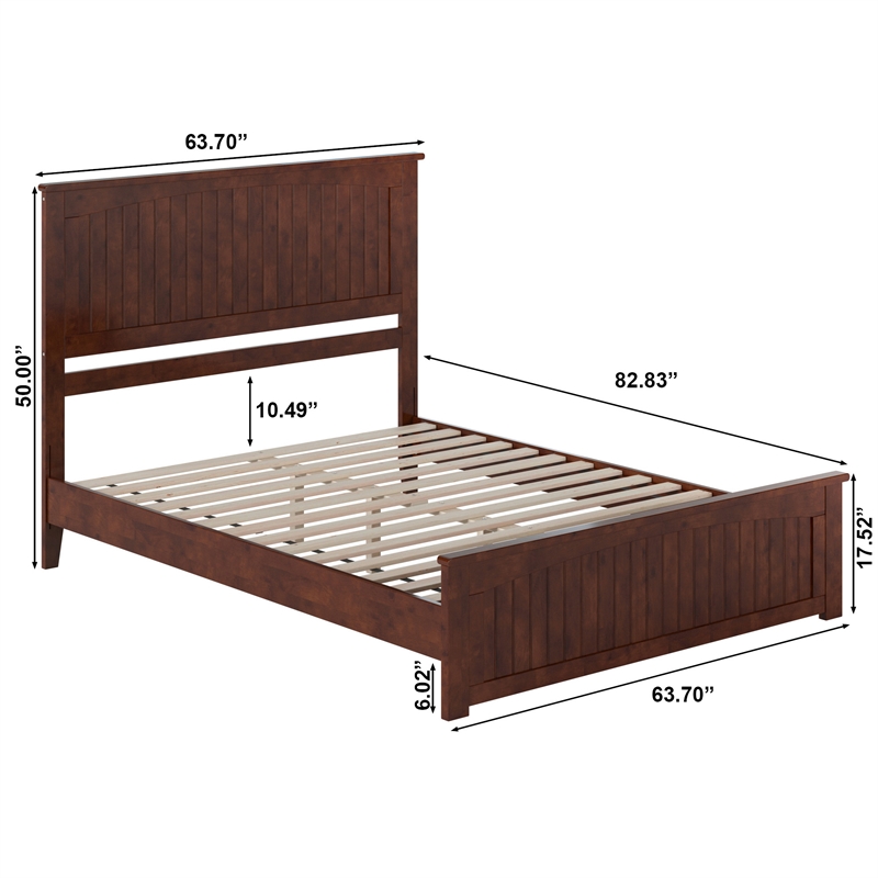 Naples Queen Wood Low Profile Platform Bed with Matching Footboard in Walnut