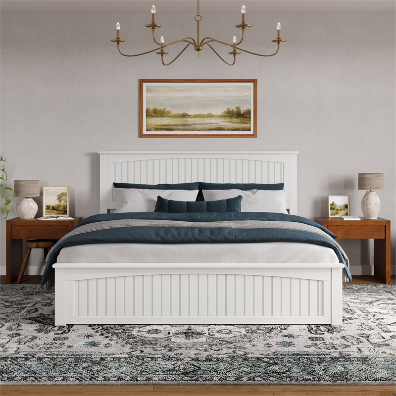 Naples King Wood Low Profile Platform Bed with Matching Footboard in White