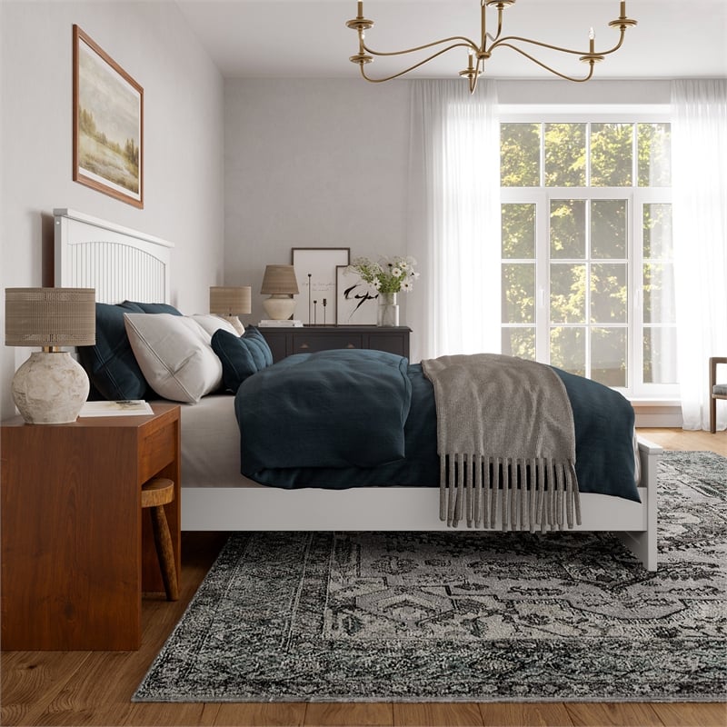 Naples King Wood Low Profile Platform Bed with Matching Footboard in White
