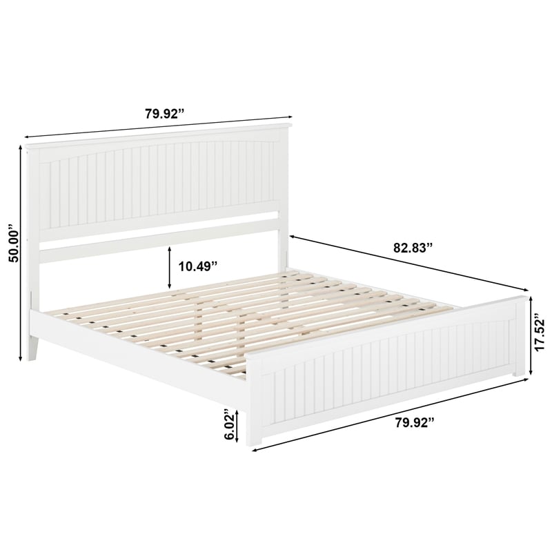 Naples King Wood Low Profile Platform Bed with Matching Footboard in White