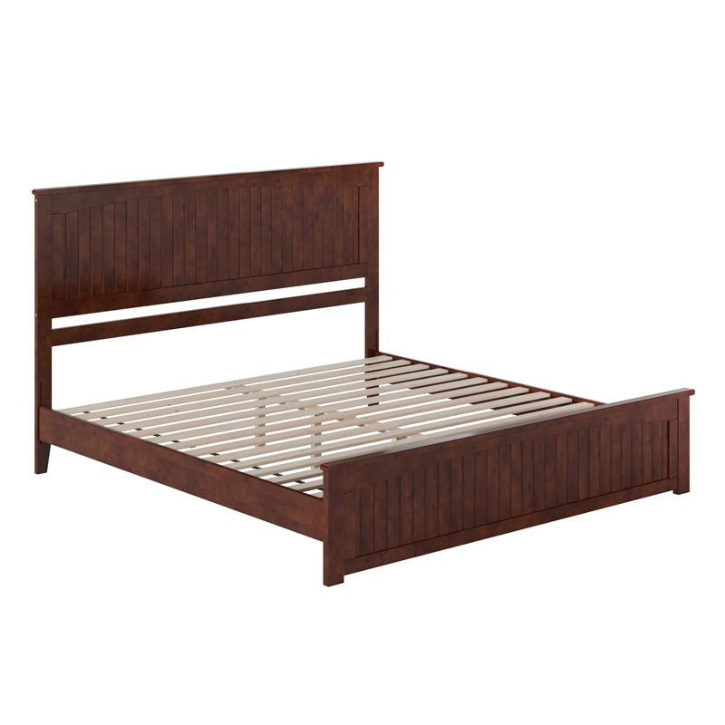 Naples King Wood Low Profile Platform Bed with Matching Footboard in Walnut