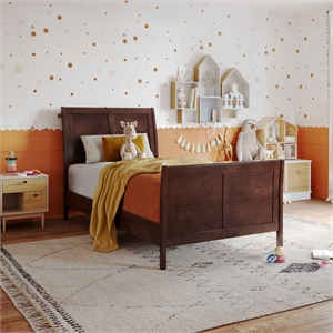 valencia twin wood low profile sleigh platform bed wmatching footboard in walnut