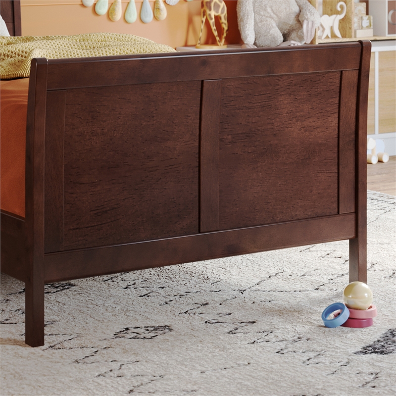 Valencia Twin Low Profile Wood Platform Bed with Matching Footboard in Walnut