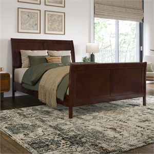 valencia full wood low profile sleigh platform bed wmatching footboard in walnut