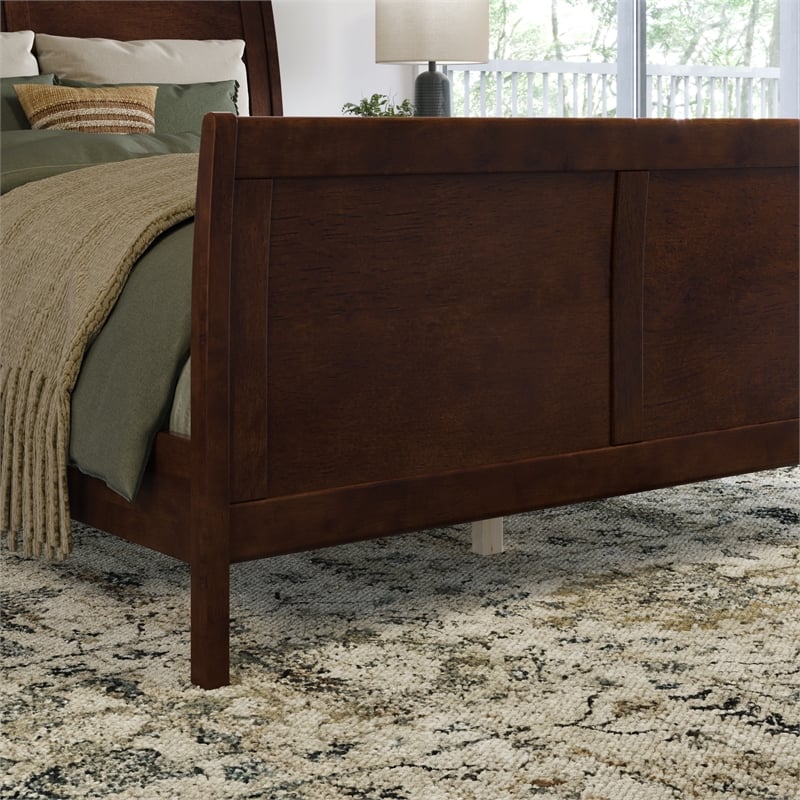Valencia Full Low Profile Wood Platform Bed with Matching Footboard in Walnut