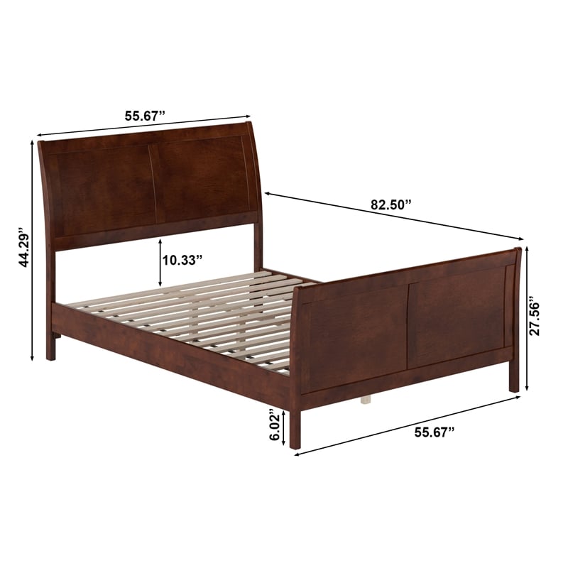 Valencia Full Low Profile Wood Platform Bed with Matching Footboard in Walnut