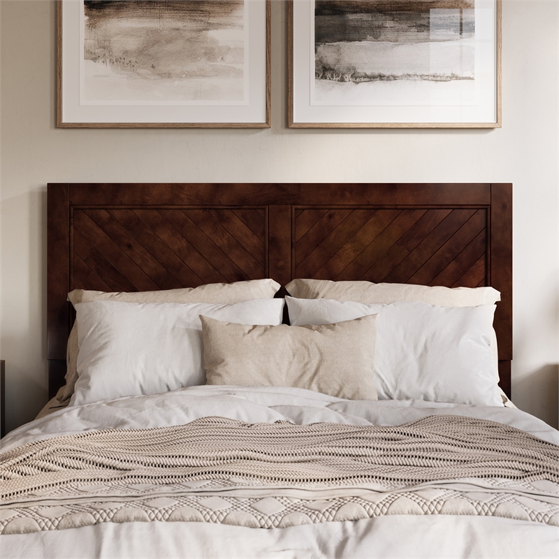 Berkshire Queen Wood Low Profile Platform Bed with Matching Footboard in Walnut