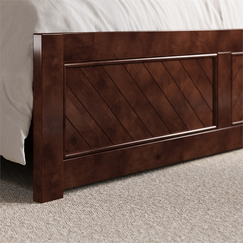 Berkshire Queen Wood Low Profile Platform Bed with Matching Footboard in Walnut