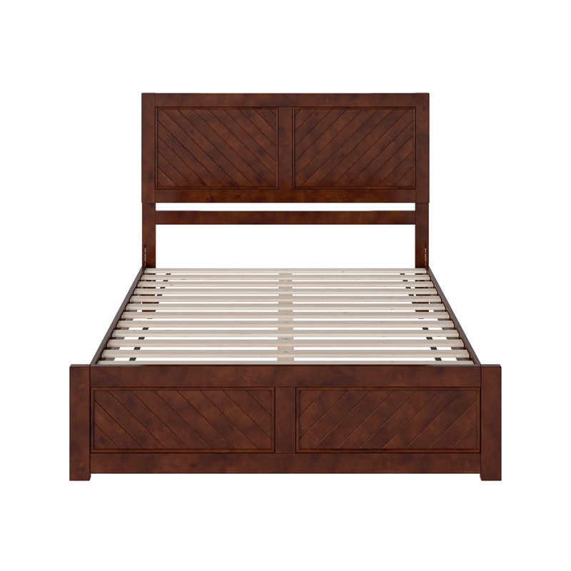 Berkshire Queen Wood Low Profile Platform Bed with Matching Footboard in Walnut
