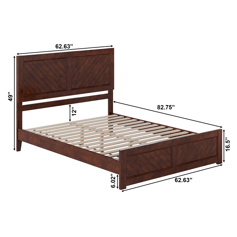 Berkshire Queen Wood Low Profile Platform Bed with Matching Footboard in Walnut