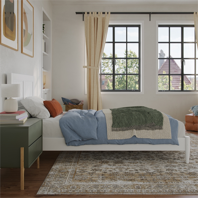 Berkshire Twin XL Wood Low Profile Platform Bed in White