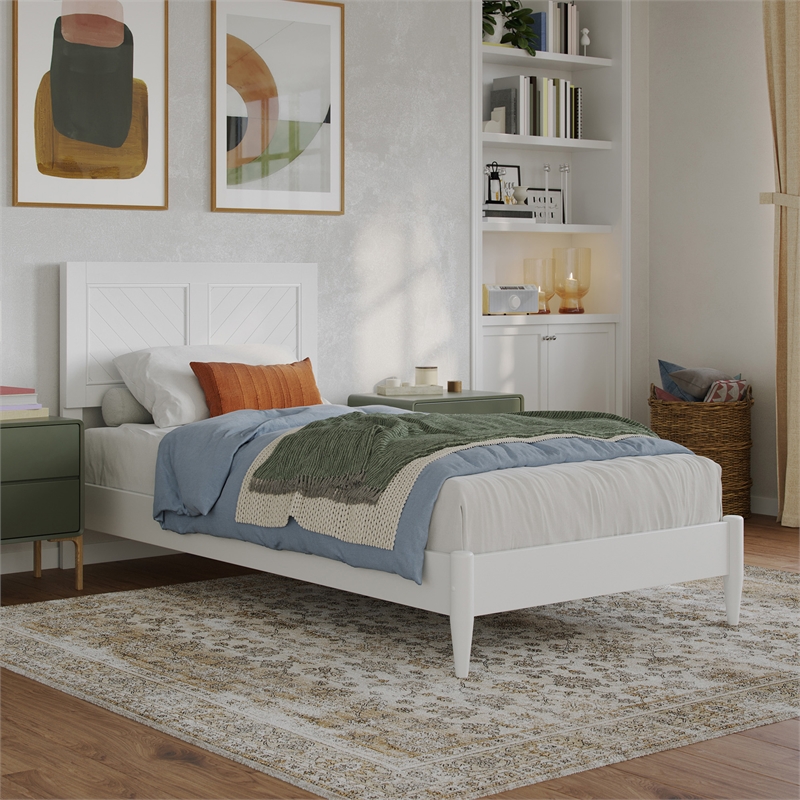 Berkshire Twin XL Wood Low Profile Platform Bed in White