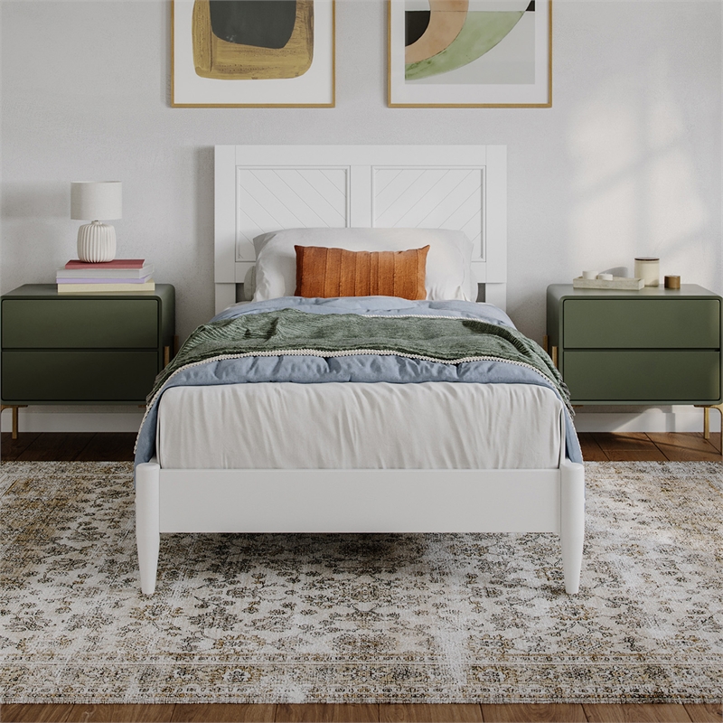 Berkshire Twin XL Wood Low Profile Platform Bed in White