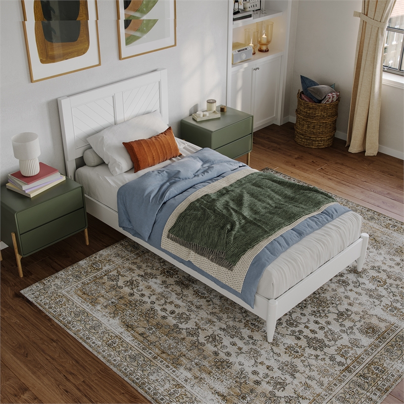 Berkshire Twin XL Wood Low Profile Platform Bed in White