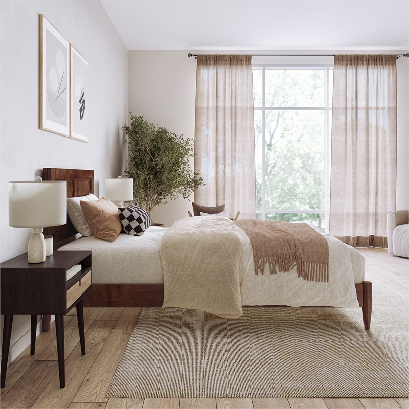 Berkshire Twin XL Wood Low Profile Platform Bed in Walnut