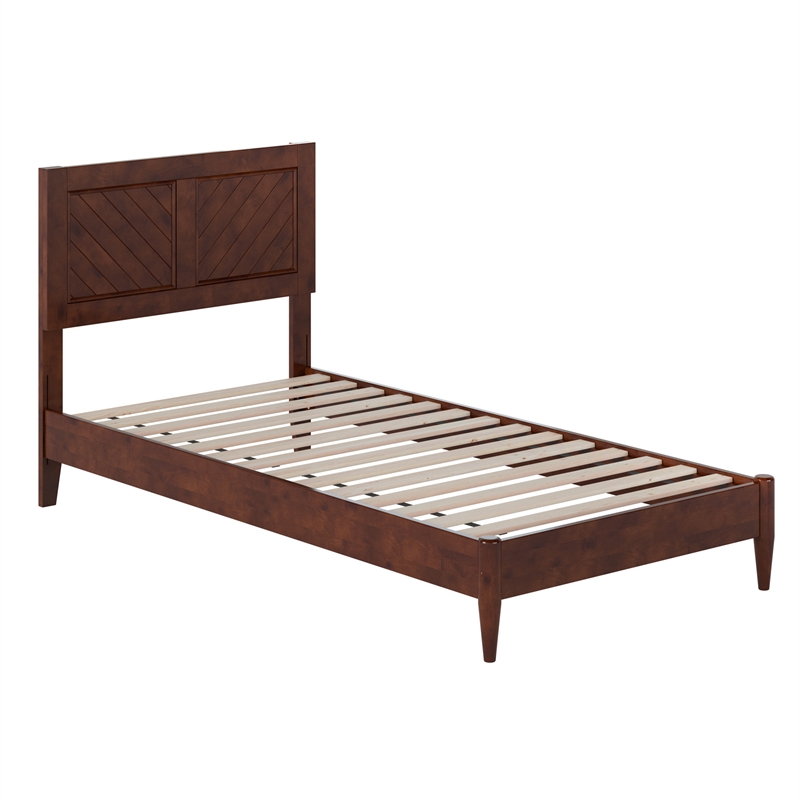Berkshire Twin XL Wood Low Profile Platform Bed in Walnut