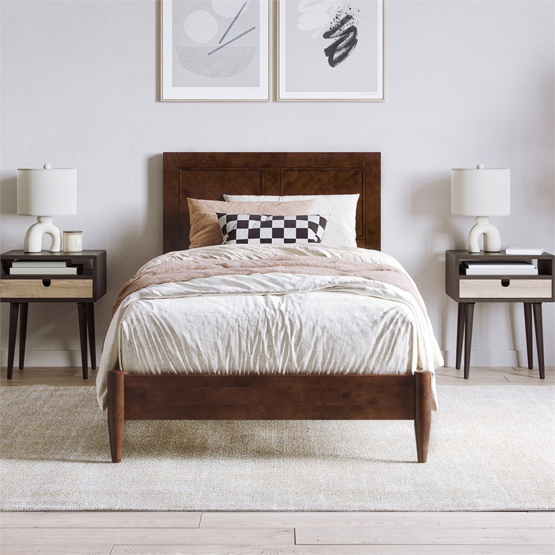 Berkshire Twin XL Wood Low Profile Platform Bed in Walnut