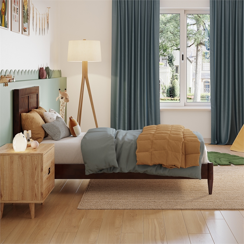 Berkshire Twin Solid Wood Low Profile Platform Bed in Walnut