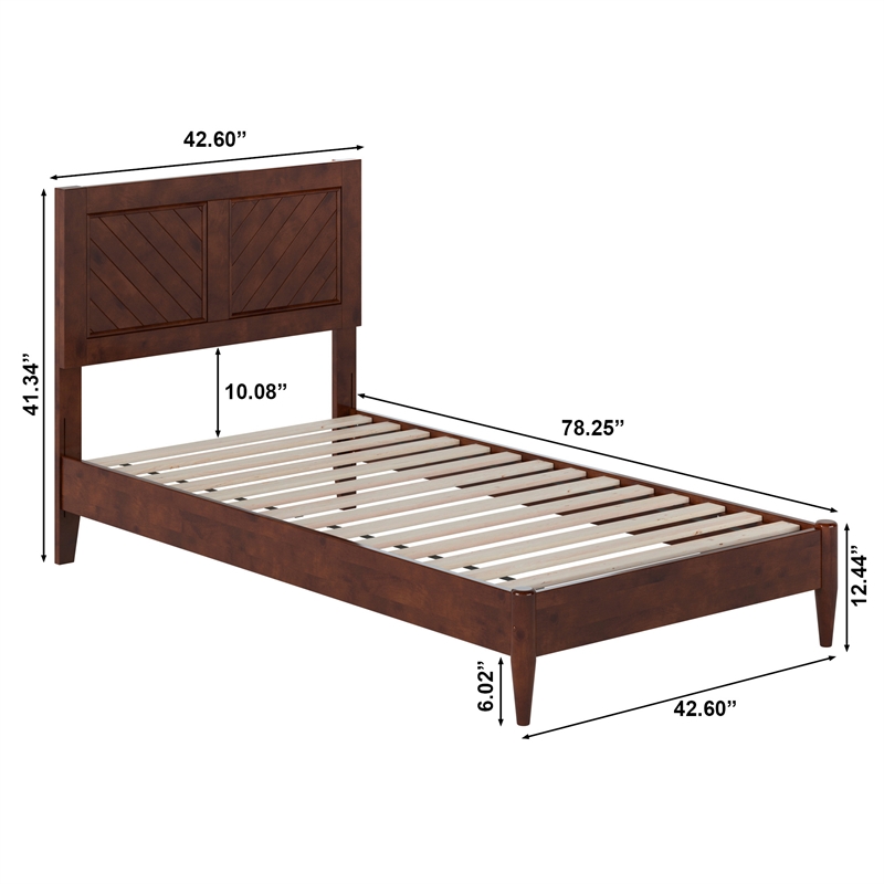 Berkshire Twin Solid Wood Low Profile Platform Bed in Walnut