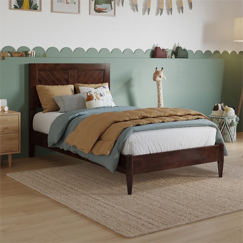 Berkshire Twin Solid Wood Low Profile Platform Bed in Walnut