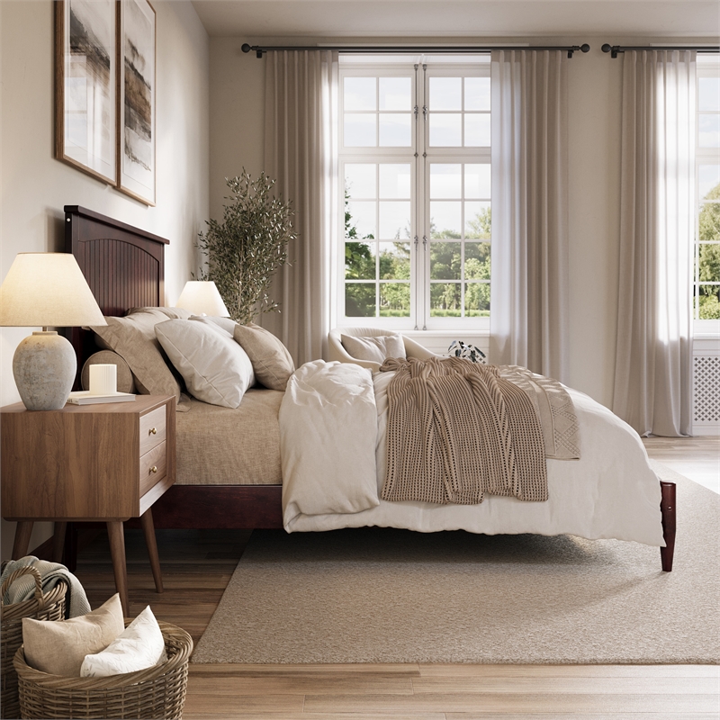 Naples Queen Wood Low Profile Platform Bed in Espresso