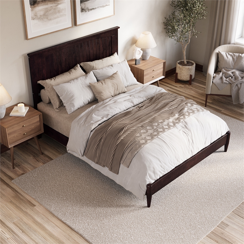 Naples Queen Wood Low Profile Platform Bed in Espresso