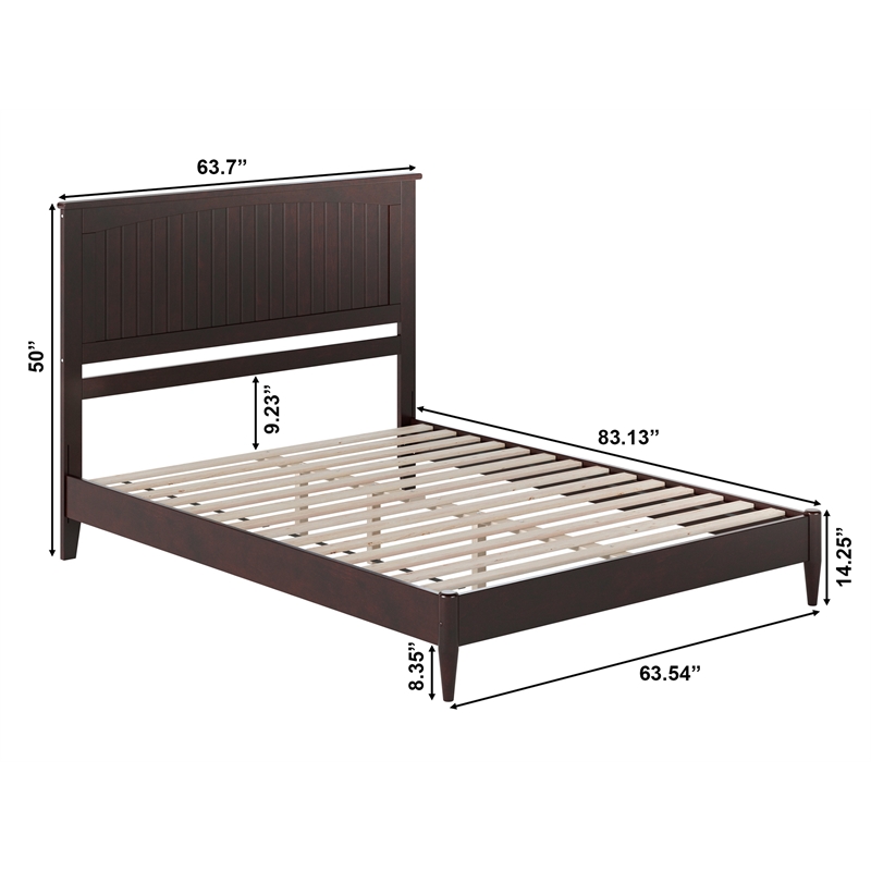 Naples Queen Wood Low Profile Platform Bed in Espresso